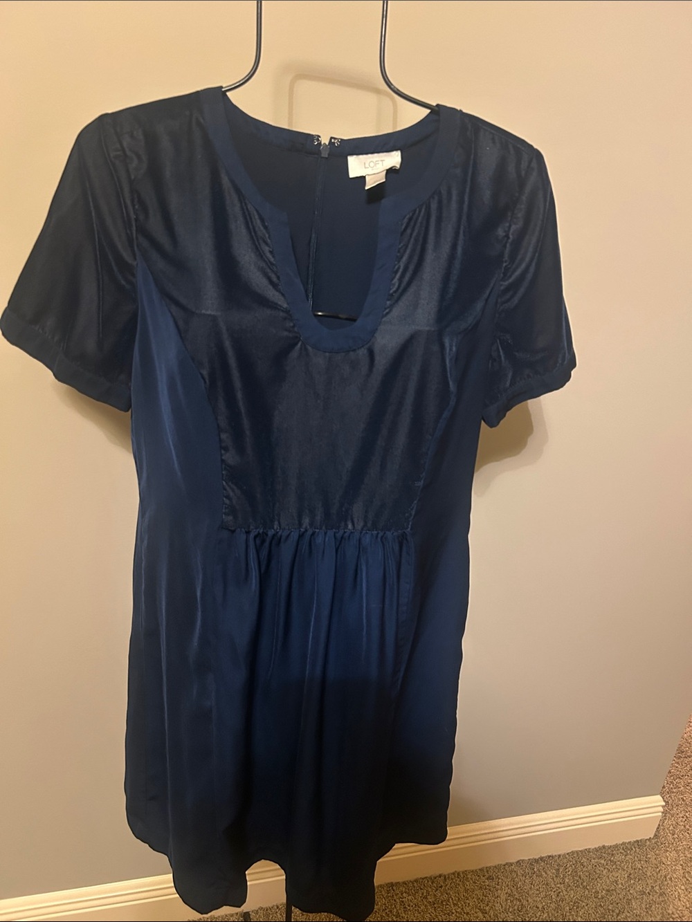 LOFT Navy Short Sleeve Satin Tunic Dress